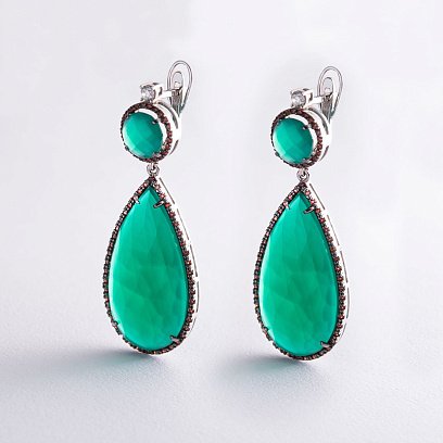 Золоті сережки (агат, гранат, цирконій) 7025256