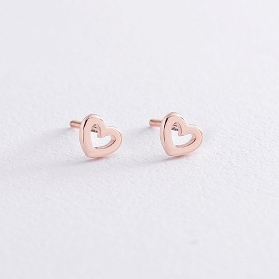 Золотые серьги-пусеты "Сердечки" с06924