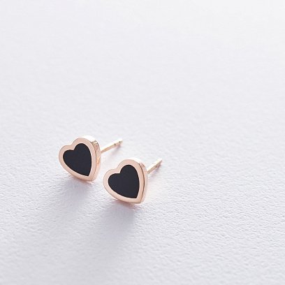 Золоті сережки "Сердечка" (емаль) с06504