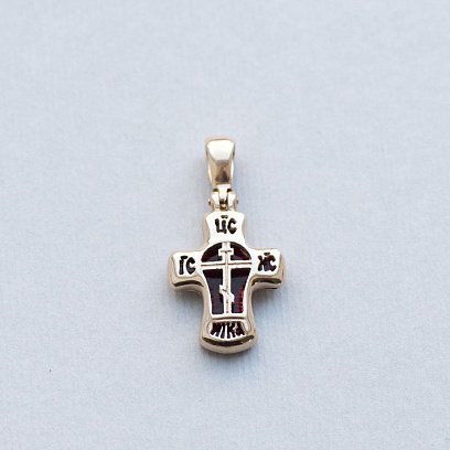 Золотой православный крестик с эмалью п03076 №4