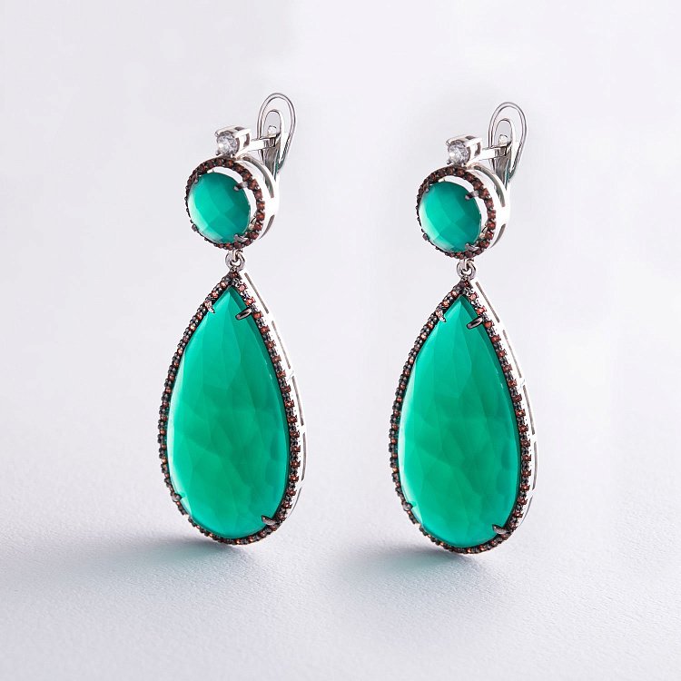 Золоті сережки (агат, гранат, цирконій) 7025256 від ювелірного магазину Онікс