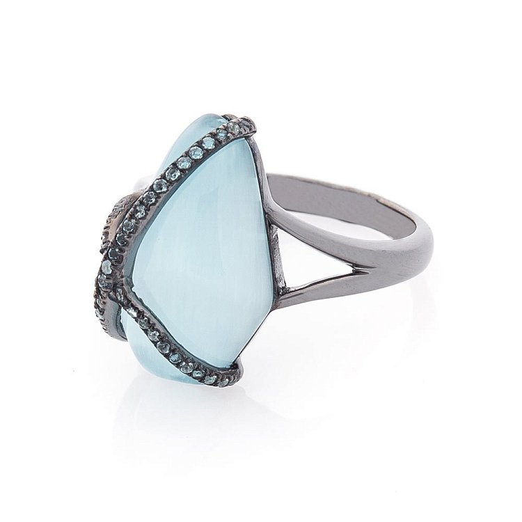 Серебряное кольцо (им.улексит,фианит) 112102 - 1 Серебряное кольцо (им.улексит,фианит) 112102 от ювелирного магазина Оникс - 1