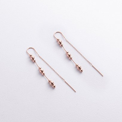 Золотые висячие серьги с шариками (протяжки) с09263