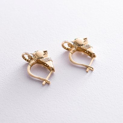 Золоті сережки "Пантера" з фіанітами с05915 №3