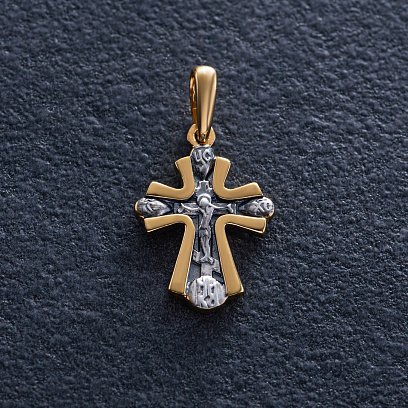 Срібний дитячий хрестик "Розп'яття. Спаси і Збережи" з позолотою 131803 №3