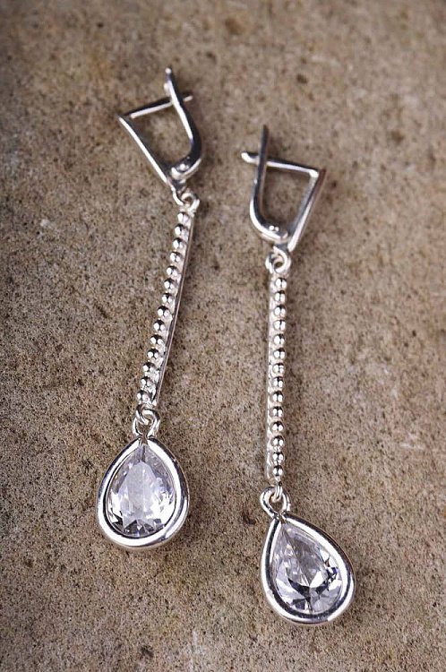 Сережки "Крапельки" (фіаніт) 12505 від ювелірного магазину Онікс - 2