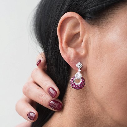 Золоті сережки-пусети з діамантами та рубінами сб0308lg №4