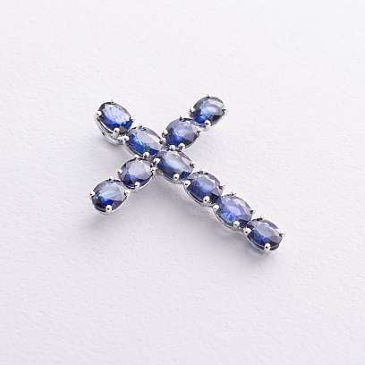 Крестик  в белом золоте с сапфирами пб0387nl