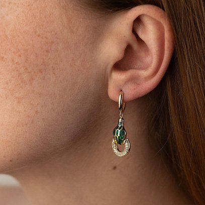 Золотые серьги "Змеи" (эмаль, фианит) с07017 №2