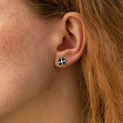 Серебряные серьги-пусеты "Клевер" (эмаль) 122428