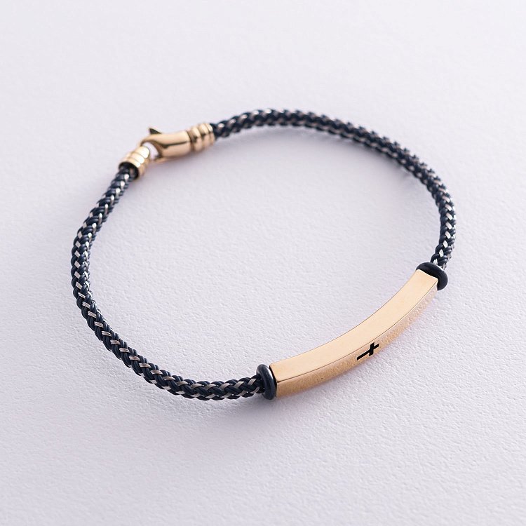 Браслет с металлизированым шнуром и золотыми вставками б04054 от ювелирного магазина Оникс