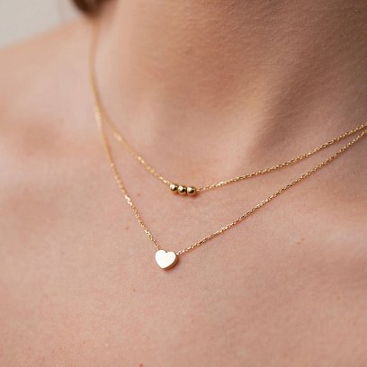 Подвійне золоте кольє "Кульки та сердечко" кол02301