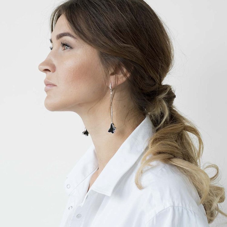 Серьги "Бабочки" с ониксом с04331 от ювелирного магазина Оникс - 6