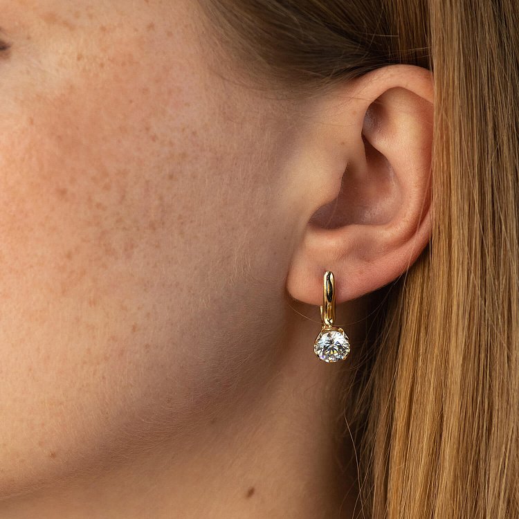 Золотые серьги с сердечками (фианиты) с08638 от ювелирного магазина Оникс - 1