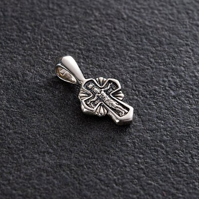 ﻿Серебряный крест "Распятие Христово. Архангел Михаил" с чернением 132707 №2