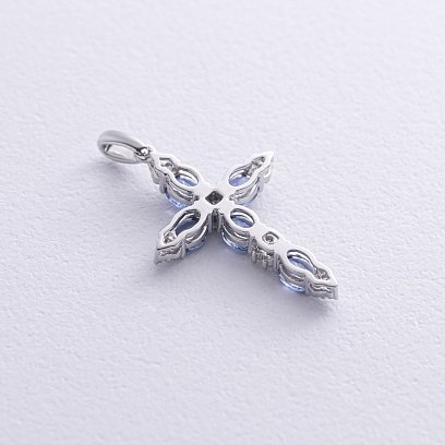 Золотой крестик с синими сапфирами и бриллиантами пб0327gm №3