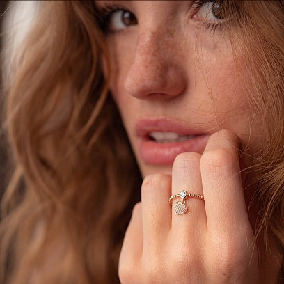 Золотое кольцо "Сердечко" с фианитами к07051 №5