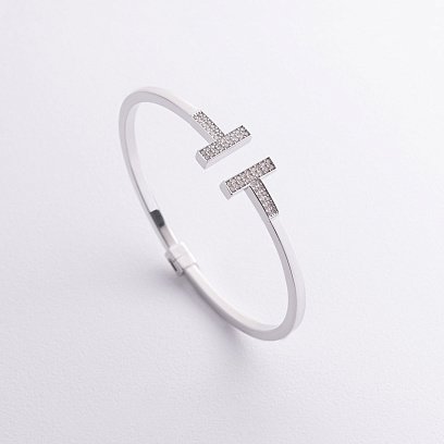 Жесткий браслет в белом золоте (фианиты) б02318