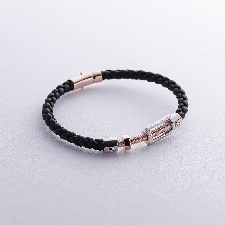 ﻿Каучуковий браслет "Цвях" із золотими вставками б05375 від ювелірного магазину Онікс