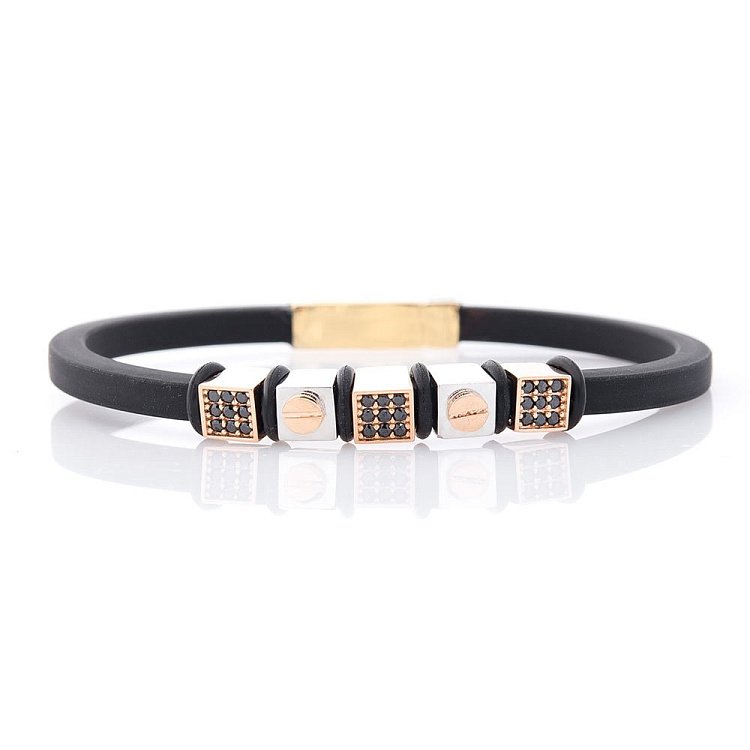 Каучуковий браслет із золотою застібкою (фіаніт) б03876 від ювелірного магазину Онікс - 1