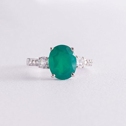 Серебряное кольцо (фианиты, агат) 1322/1р-GRAG