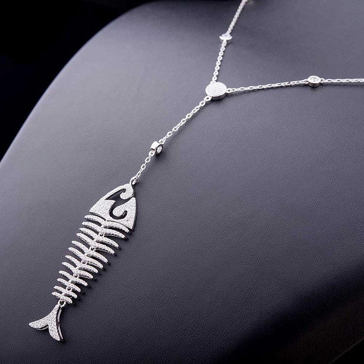 Срібне кольє "Рибка" з фіанітами 18287 від ювелірного магазину Онікс - 3