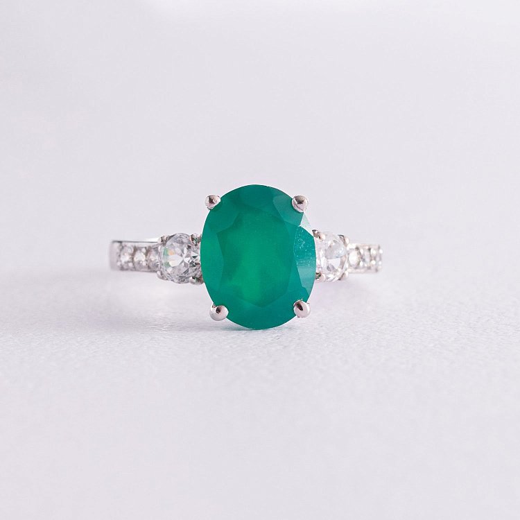 Серебряное кольцо (фианиты, агат) 1322/1р-GRAG от ювелирного магазина Оникс