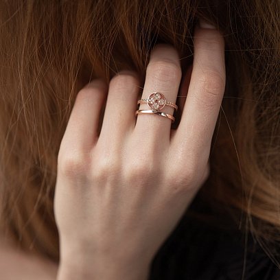 Каблучка "Конюшина" в червоному золоті (фіаніти) к07350 №4