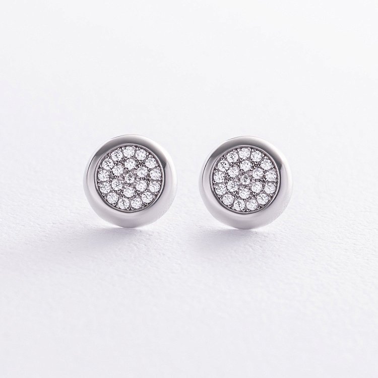 Срібні сережки - пусети з фіанітами 1001 від ювелірного магазину Онікс