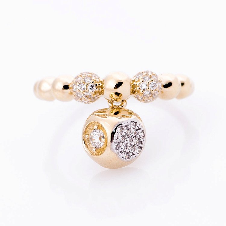 Золотое кольцо "Шарики" (фианиты) к04935 от ювелирного магазина Оникс - 2