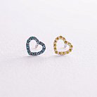 Золоті сережки - пусети "Сердечки" з блакитними та жовтими діамантами 327111121 от ювелирного магазина Оникс