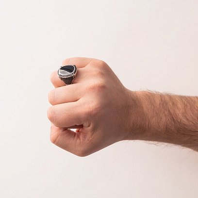 Золотая мужская печатка (оникс, фианит) к06086 №2