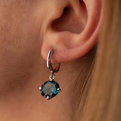 Золоті сережки "Захоплення" з синтетичним топазом Лондон с05285 №4