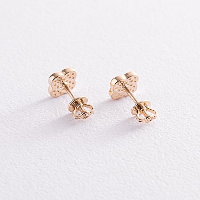 Золотые серьги - пусеты "Клевер" (фианиты) с07890 №4