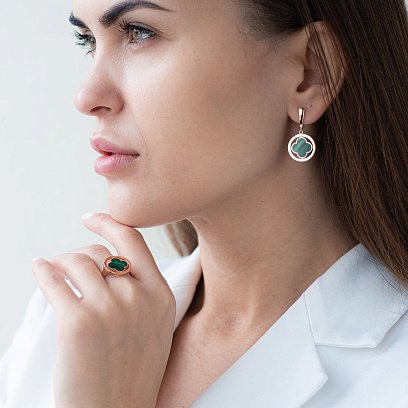 Сережки "Конюшина" в червоному золоті (емаль) с07175 №2