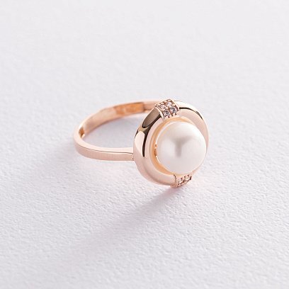 Золота каблучка (перли, фіаніти) к06579