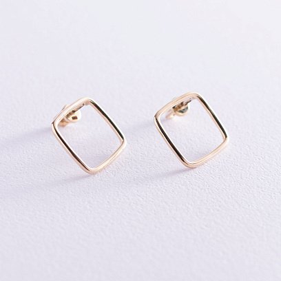 Сережки - пусети "Ромби" в жовтому золоті с06990 №3