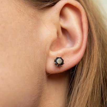 Золотые серьги - пусеты (кварц дымчатый) с06673 №3