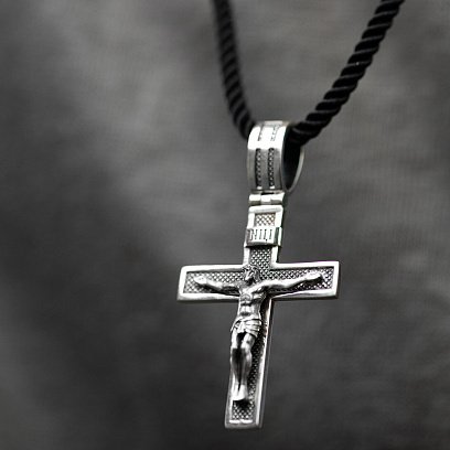 Серебряный крест "Распятие. Спаси и Сохрани" (на укр. языке)" 1174 №4