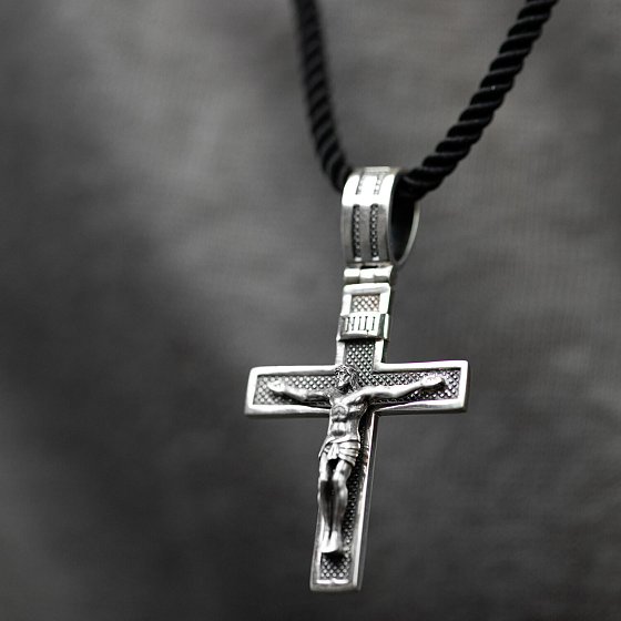 Серебряный крест "Распятие. Спаси и Сохрани" (на укр. языке)" 1174 №4