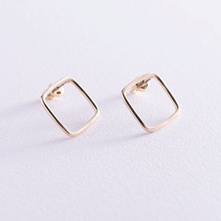 Сережки - пусети "Ромби" в жовтому золоті с06990 від ювелірного магазину Онікс - 2