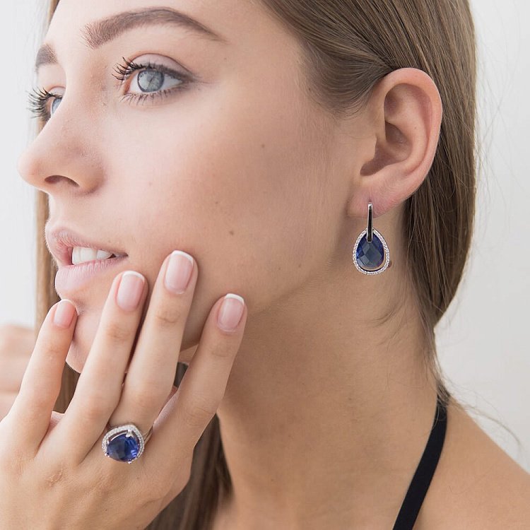 Сережки з синіми фіанітами с18 від ювелірного магазину Онікс - 4