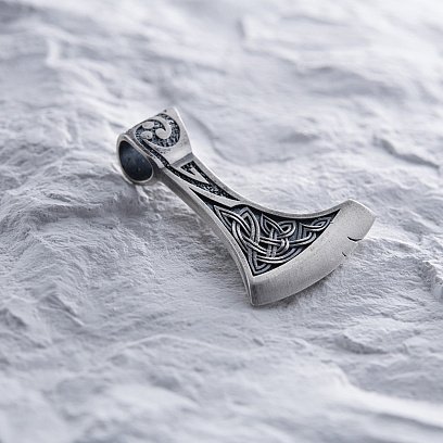 Серебряный кулон "Топор со Щитом Иггдрасилья, Кельтским амулетом Спокойствия" 7046 №5