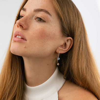 Золоті сережки "Натхнення" з фіанітами с06709 №2