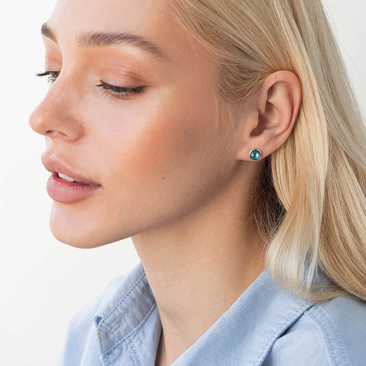 Серебряные серьги-пусеты с синт. топазом "Лондон" 122168 от ювелирного магазина Оникс - 5