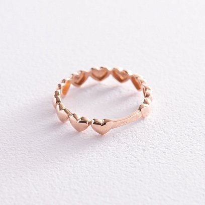 Кольцо "Сердечки" в красном золоте к07178 №3