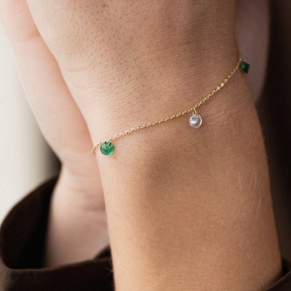 Браслет в желтом золоте (зеленые и белые фианиты) б05138 №6