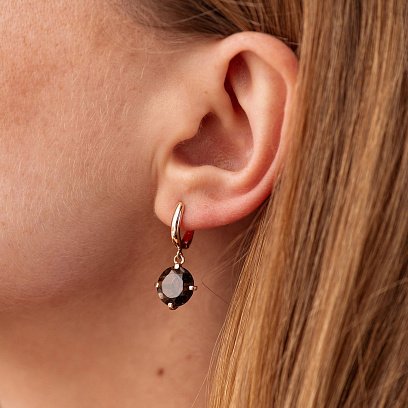 Золоті сережки "Захоплення" (димчастий кварц) с08604 №2