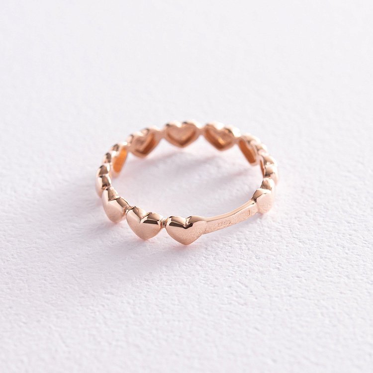 Кольцо "Сердечки" в красном золоте к07178 от ювелирного магазина Оникс - 3