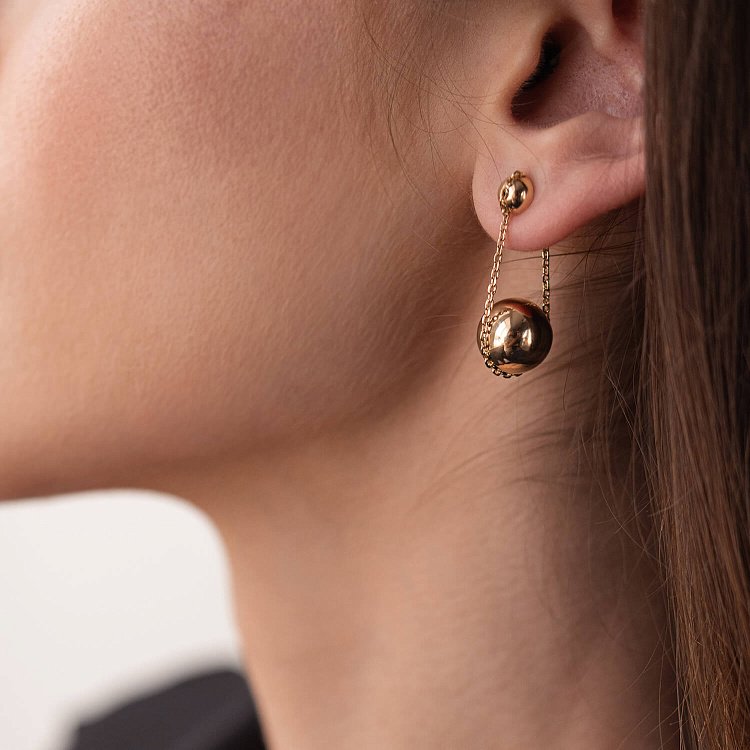 Серьги "Шарики" в желтом золоте 323623100 от ювелирного магазина Оникс - 1